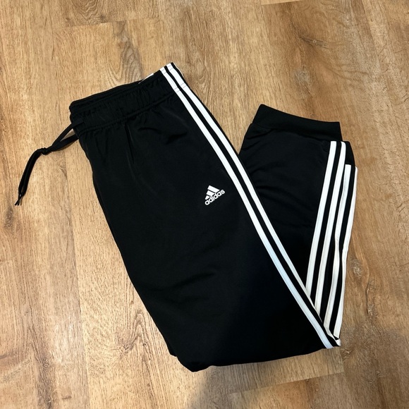 Adidas Womens Black Joggers with White Stripes - Picture 1 of 5